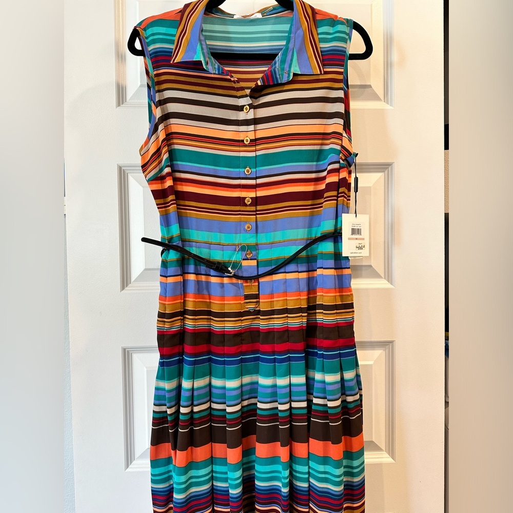 Beautiful sleeveless Calvin Klein dress.    Colorful and lightweight.    NWT.